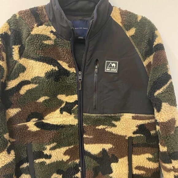 American Eagle Fleece Sherpa Camo Full Zip Jacket Men Size S - Picture 4 of 13